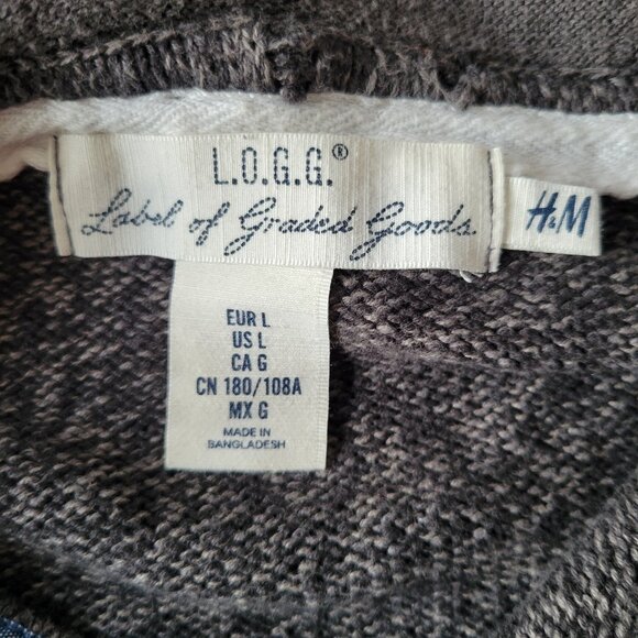 H&M LOGG Men’s L Hooded Knit Sweater, 100% Cotton, Front Pockets, Gray, EUC - Picture 5 of 10
